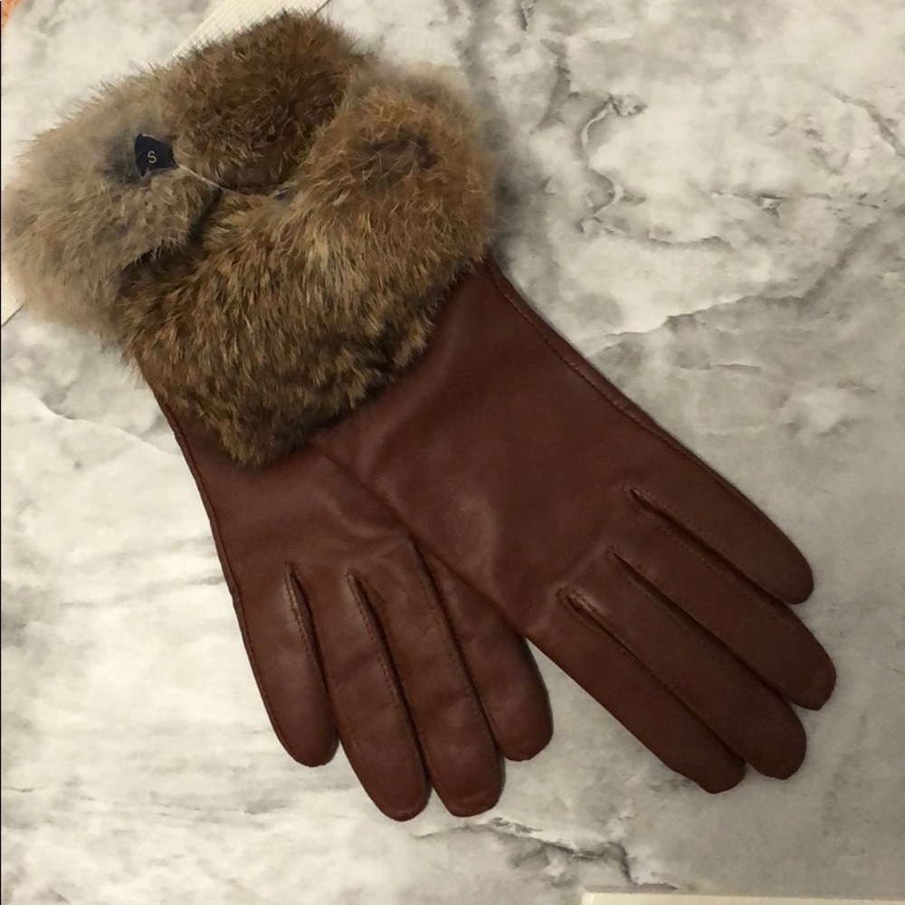Brooks Brothers | Leather Brown Gloves with Fur